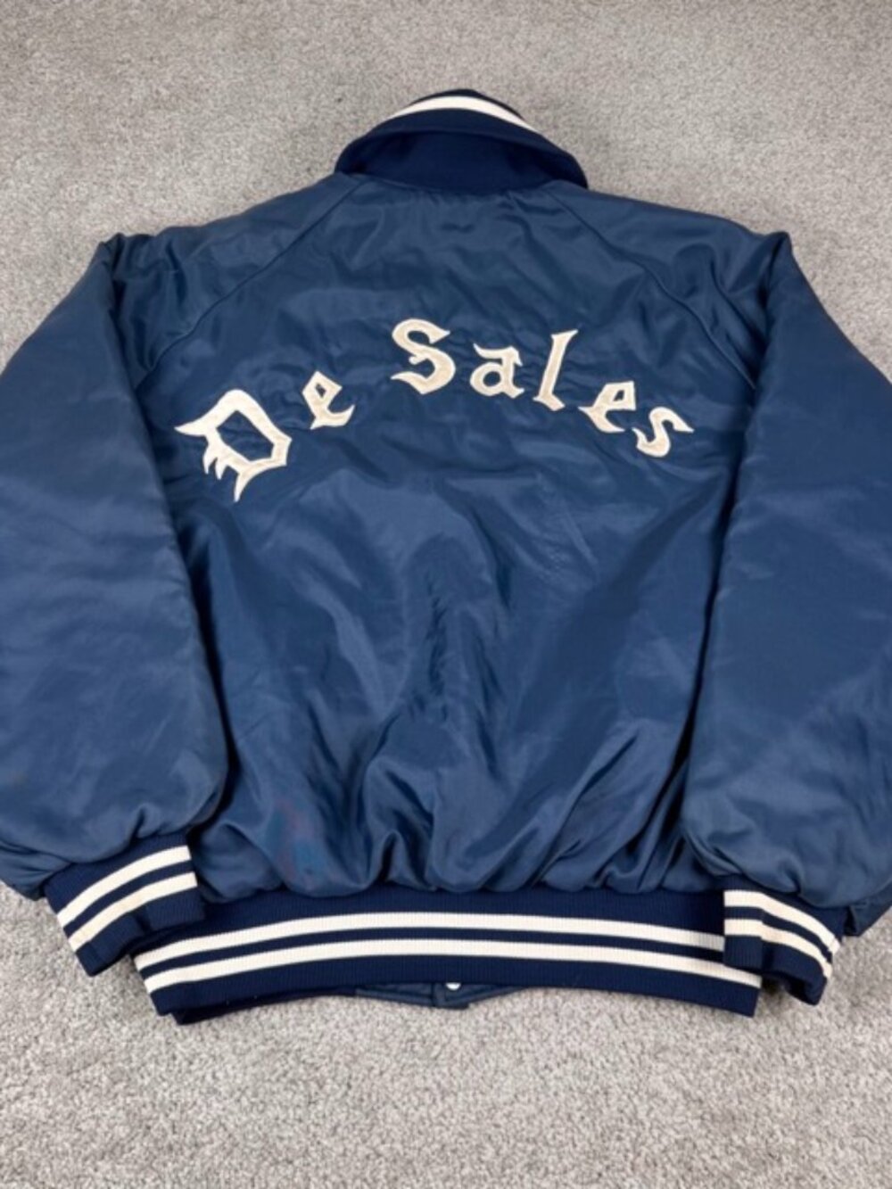 Vintage Holloway Desales Athletics Lockport NY Satin Varsity Bomber Jacket Sz XL